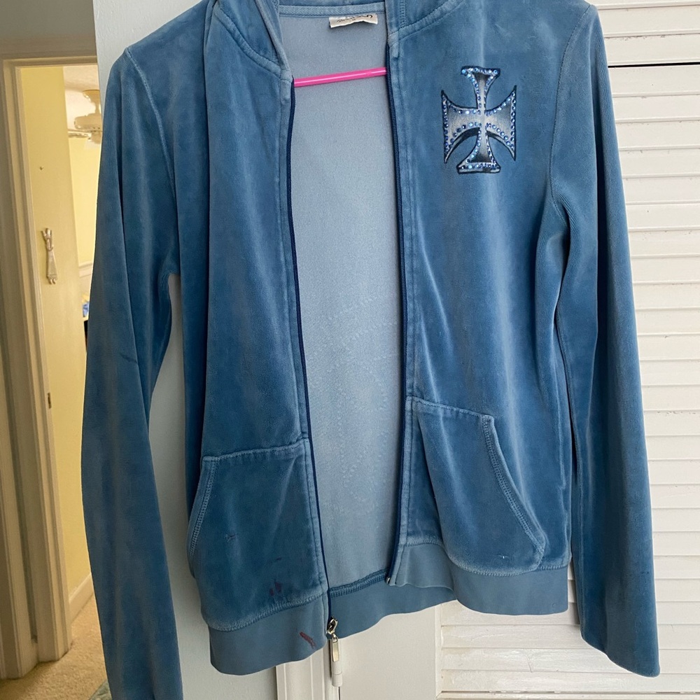 Blue Graphic Sweatshirt with Rhinestone Details - Picture 4 of 6